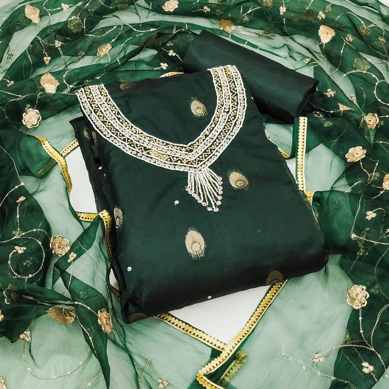 green organza woven dress material