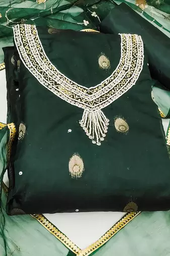 green organza woven dress material
