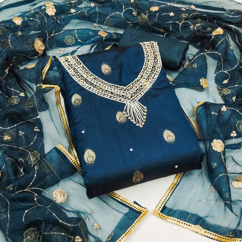 teal organza woven dress material