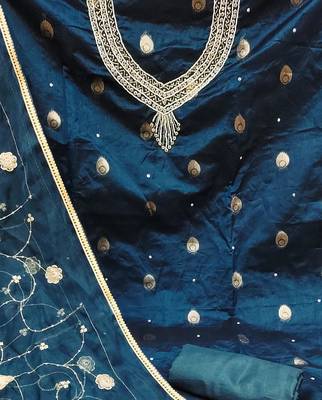 teal organza woven dress material 4