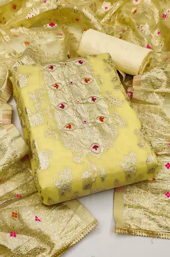 yellow jacquard woven dress material