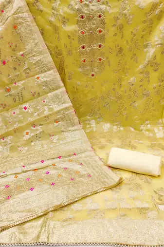 yellow jacquard woven dress material