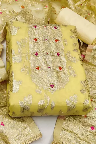 yellow jacquard woven dress material