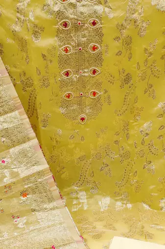 yellow jacquard woven dress material