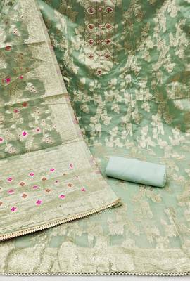 sea green jacquard woven dress material 2