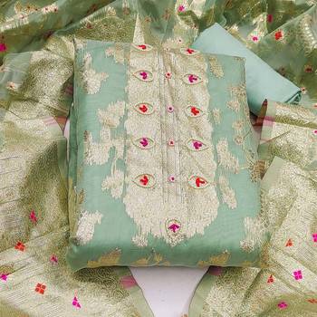 sea green jacquard woven dress material 3