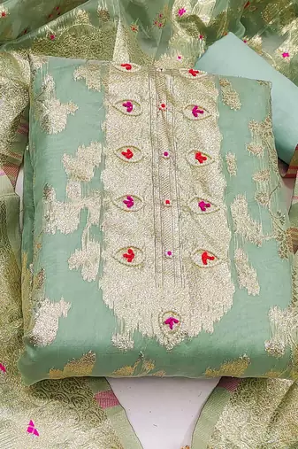 sea green jacquard woven dress material