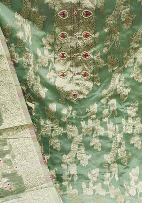 sea green jacquard woven dress material 4