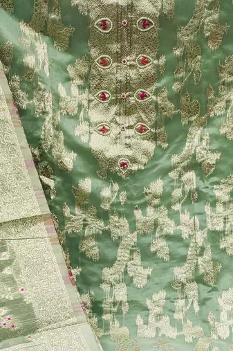 sea green jacquard woven dress material