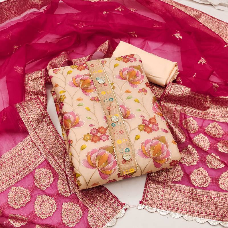 cream organza sequins dress material