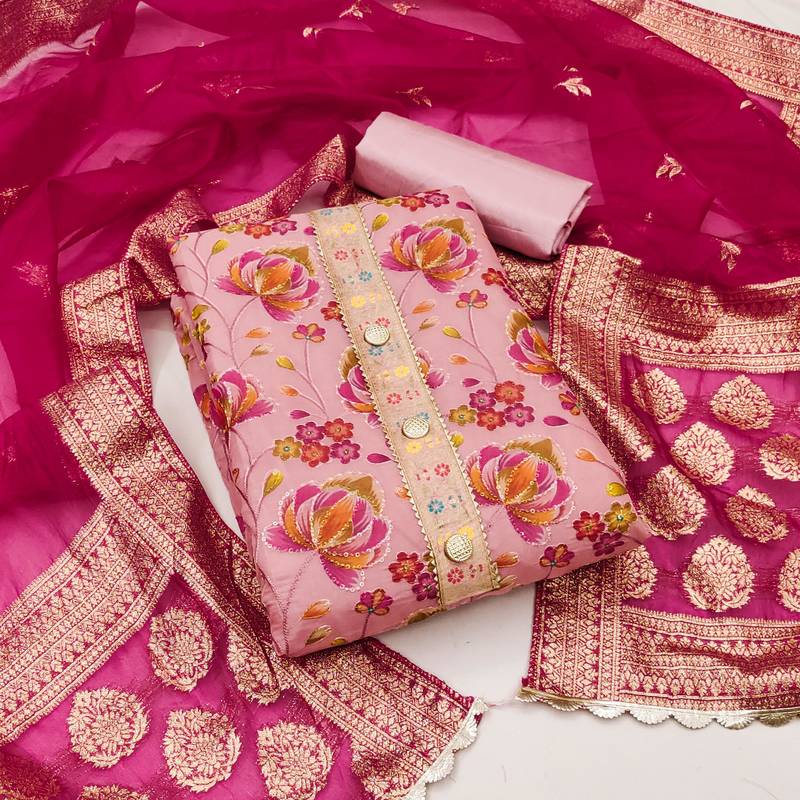 pink organza sequins dress material