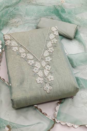 grey cotton hand embroidery dress material