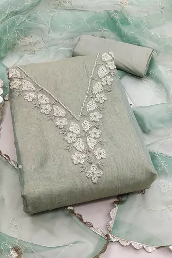 grey cotton hand embroidery dress material