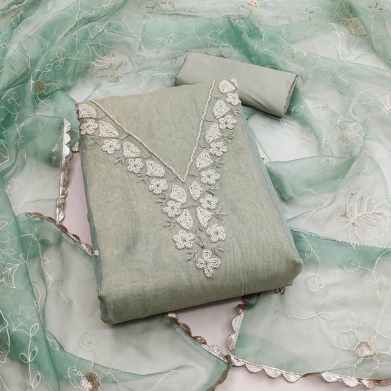 grey cotton hand embroidery dress material