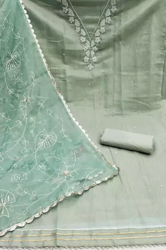 grey cotton hand embroidery dress material