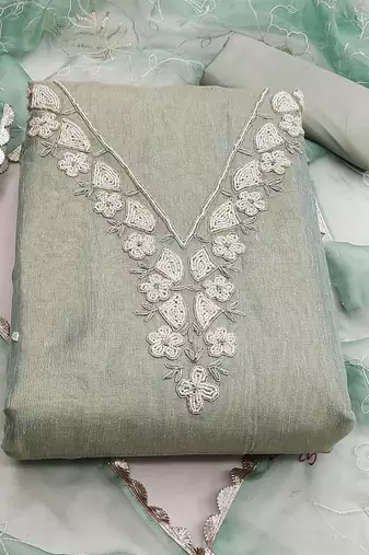 grey cotton hand embroidery dress material