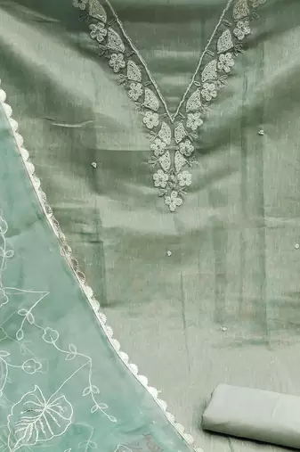 grey cotton hand embroidery dress material
