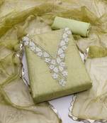 olive cotton hand embroidery dress material