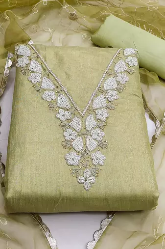 olive cotton hand embroidery dress material