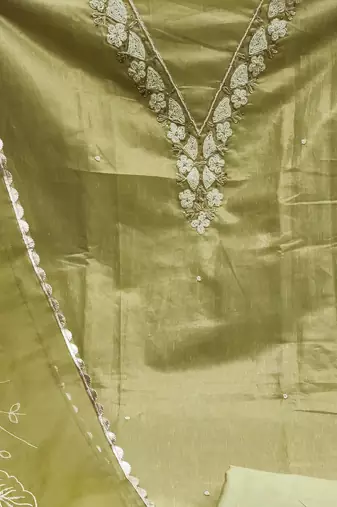 olive cotton hand embroidery dress material