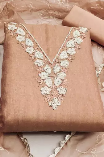 peach cotton hand embroidery dress material