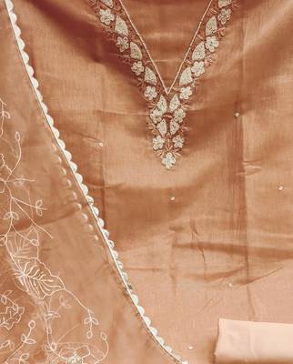 peach cotton hand embroidery dress material 4