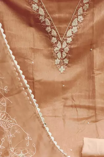 peach cotton hand embroidery dress material