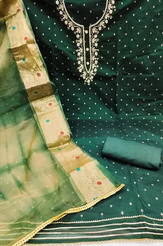 green cotton woven dress material
