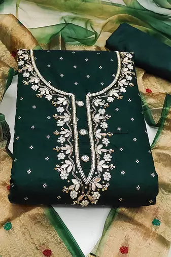 green cotton woven dress material