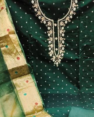 green cotton woven dress material 4