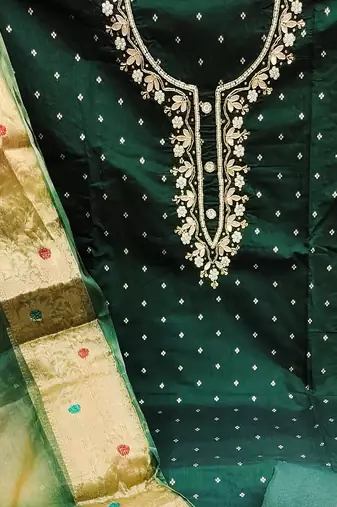 green cotton woven dress material