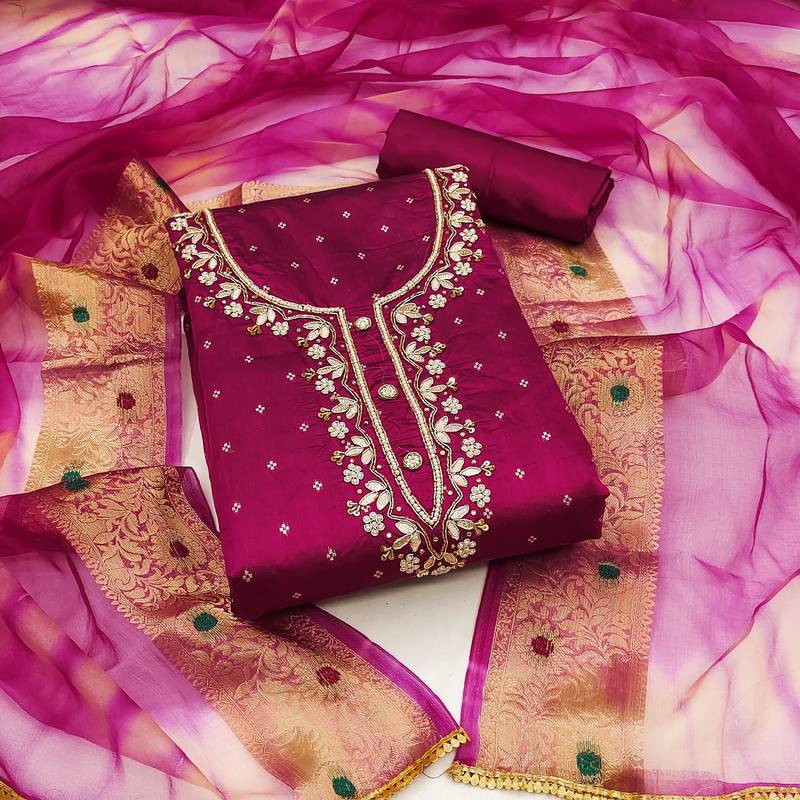 magenta cotton woven dress material