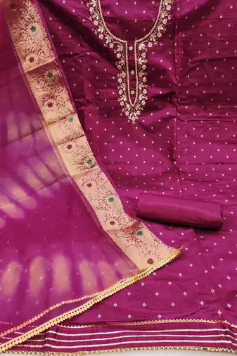 magenta cotton woven dress material