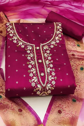 magenta cotton woven dress material