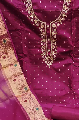 magenta cotton woven dress material