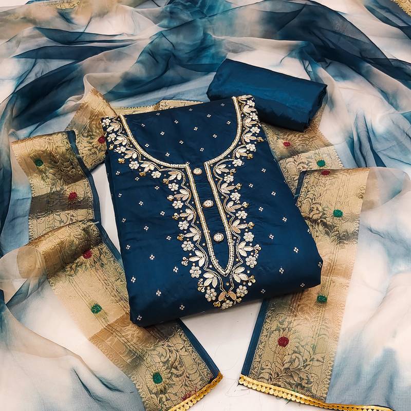 teal cotton woven dress material