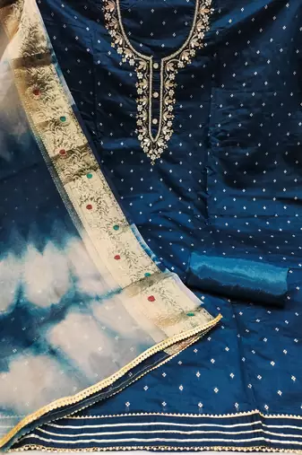 teal cotton woven dress material