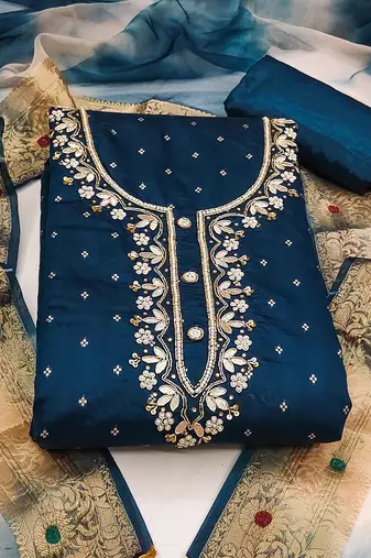 teal cotton woven dress material