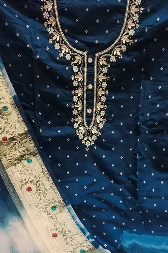 teal cotton woven dress material