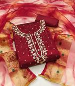 maroon cotton woven dress material