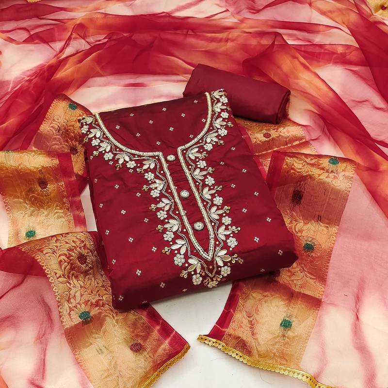 maroon cotton woven dress material