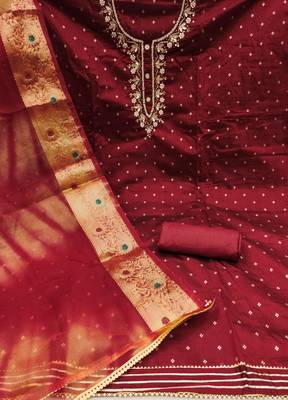 maroon cotton woven dress material 2