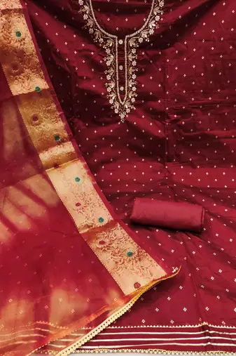 maroon cotton woven dress material
