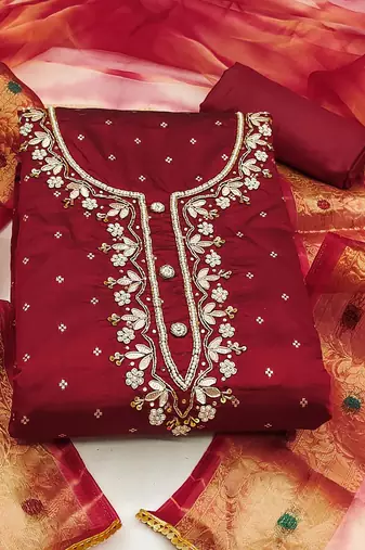maroon cotton woven dress material