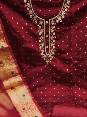 maroon cotton woven dress material 4