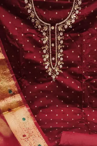 maroon cotton woven dress material