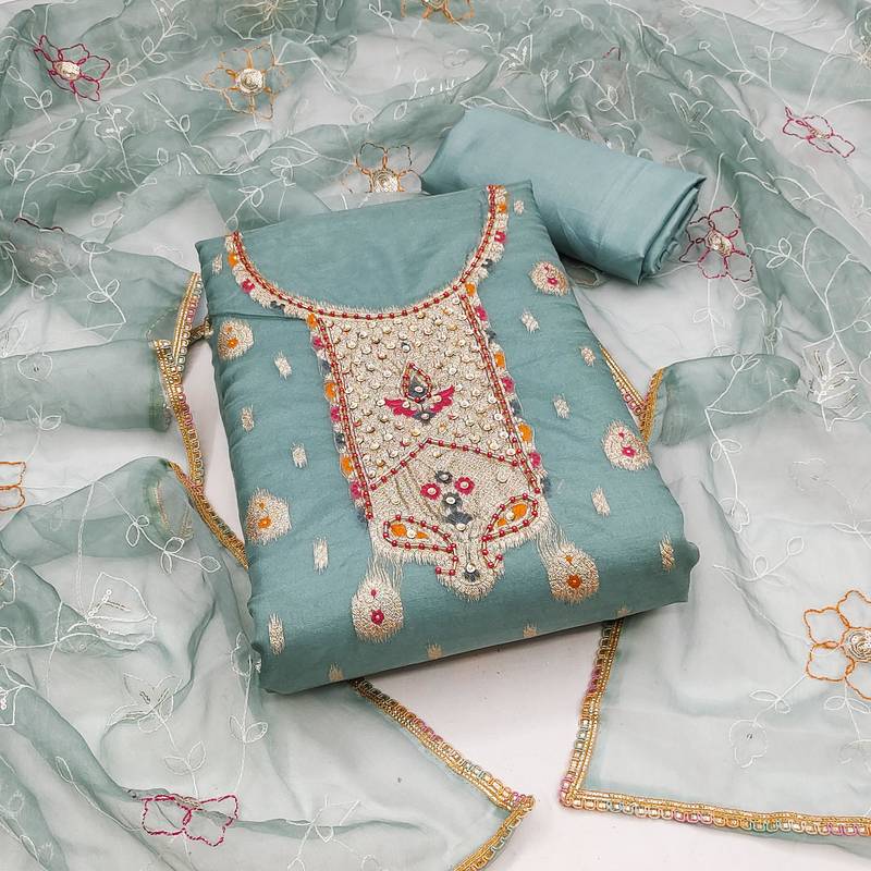 sea green organza woven dress material