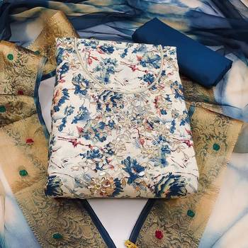 cream cotton hand embroidery dress material 3