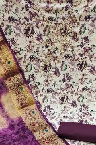 cream cotton hand embroidery dress material