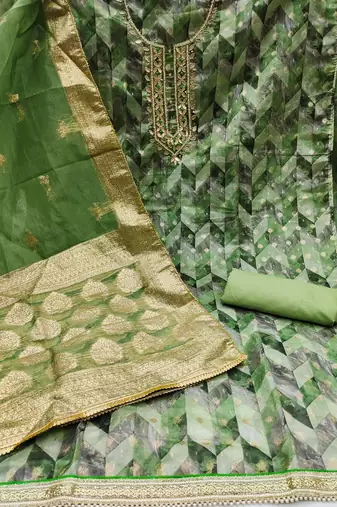 green organza woven dress material